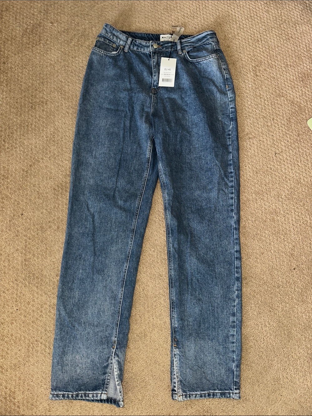 Straight Leg Women’s Jeans with Front Slits - Blue